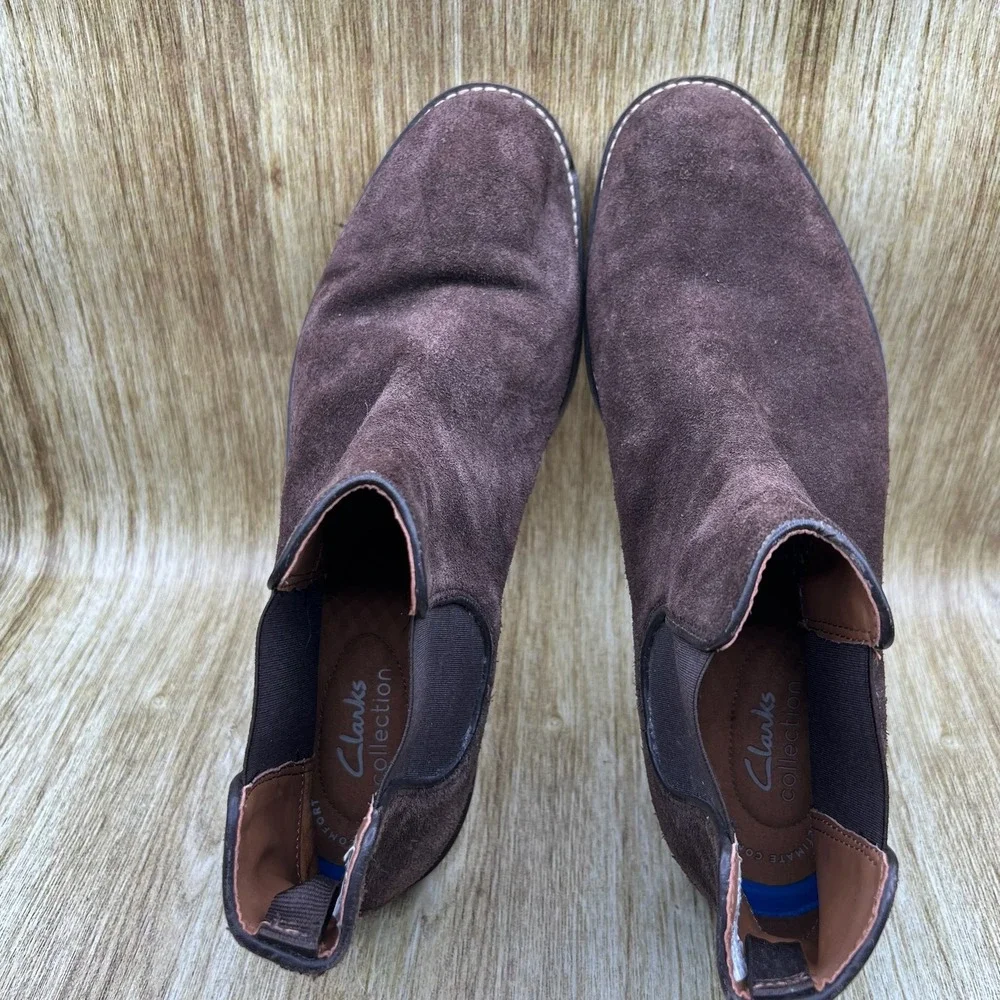 Clarks Jaxen Chelsea Boots Men's Size 11.5 Dark Brown Suede Ultimate Comfort